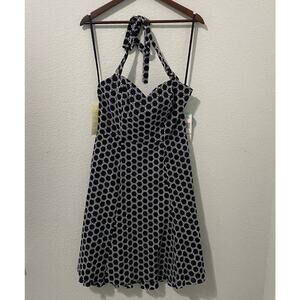 Nine West Halter Dress Size 8 Black White Circle Print Fit Flare Cocktail NWT